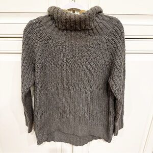POL Womens Grey Chunky Cotton Blend Knit Long Turtleneck Oversized Loose Sweater